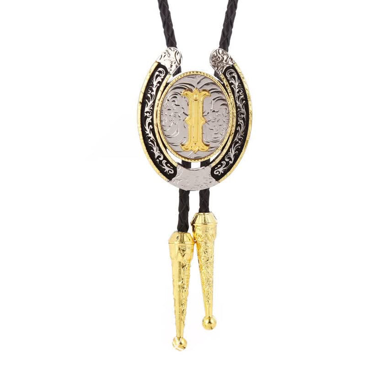 Modern Western Horseshoe Initial Letter A To Z Bolo Tie - Gold - I - image 12