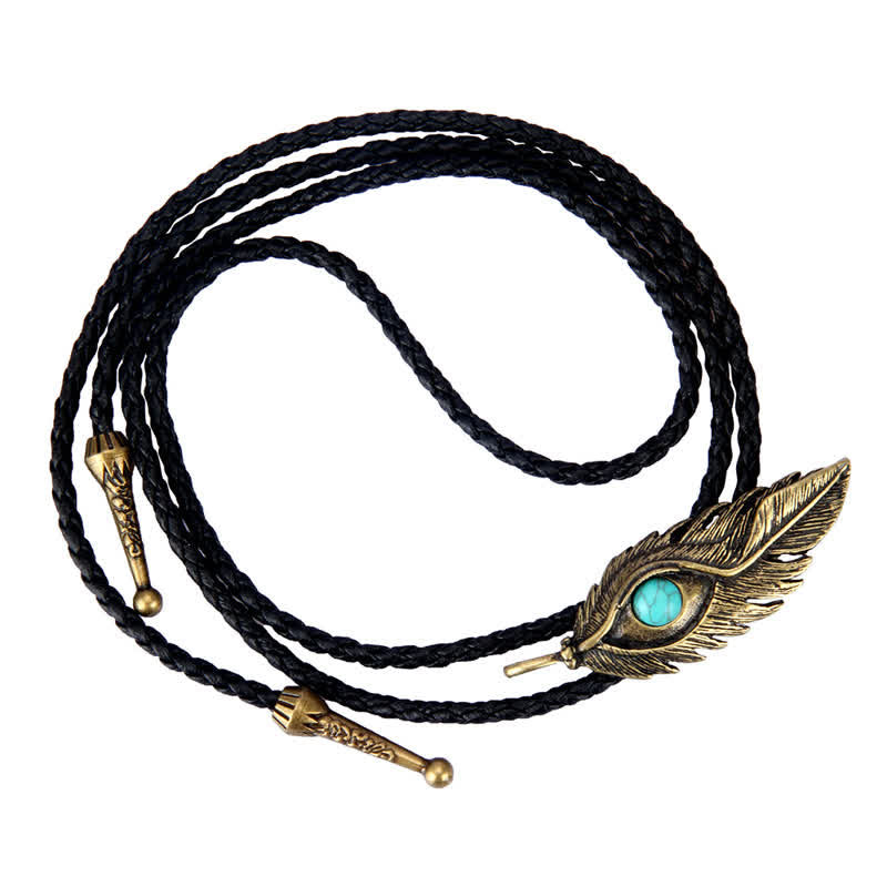 Blue Turquoise Stone Inlay Feather Shape Bolo Tie