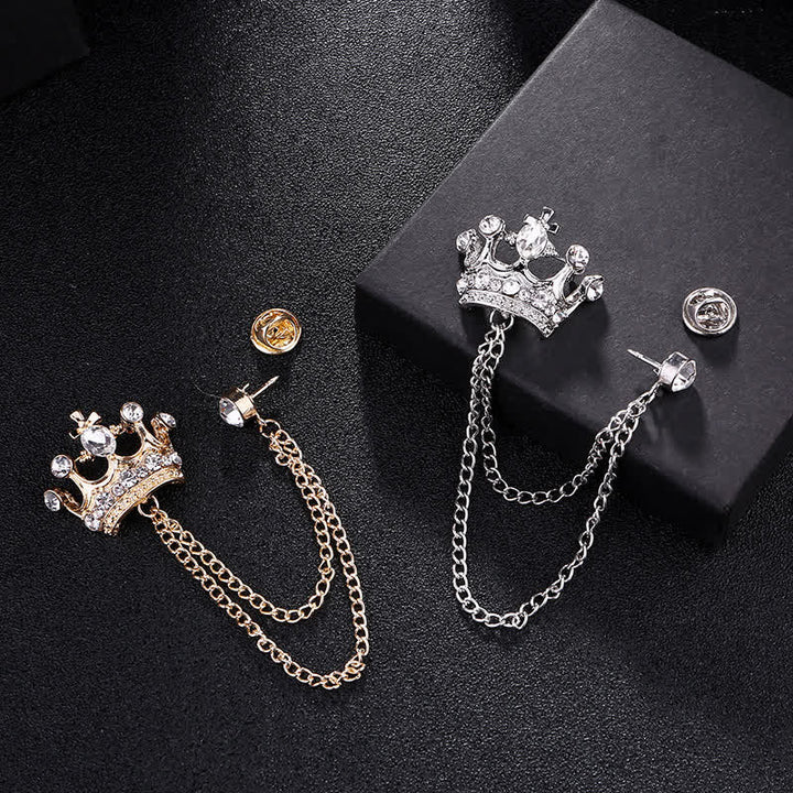 Men's Retro Crown Chain Rhinestones Brooch - image 1