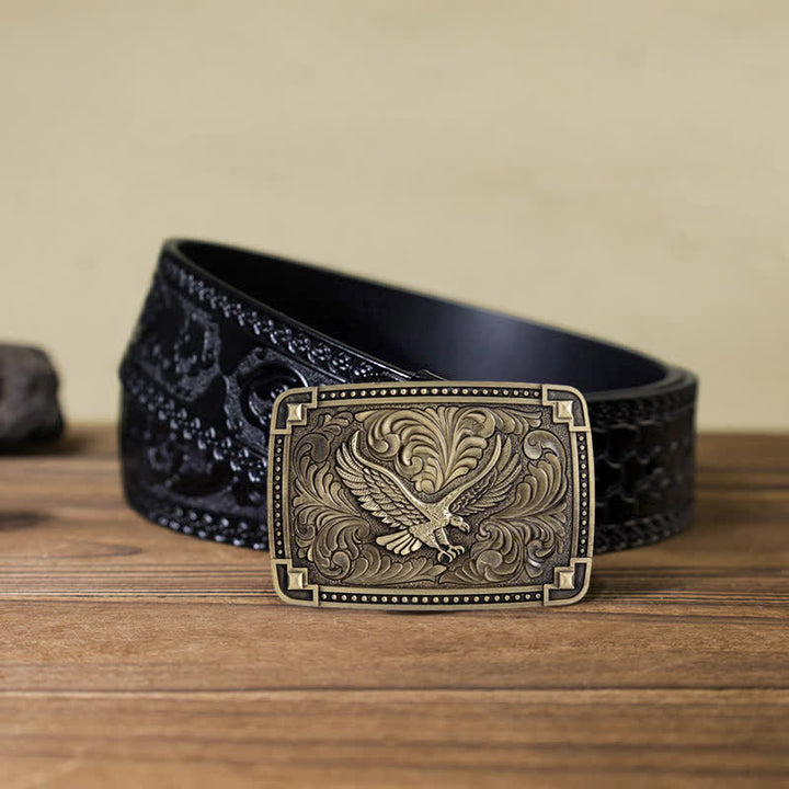 Men's DIY Soaring Eagle In Dreamy Sky Buckle Leather Belt