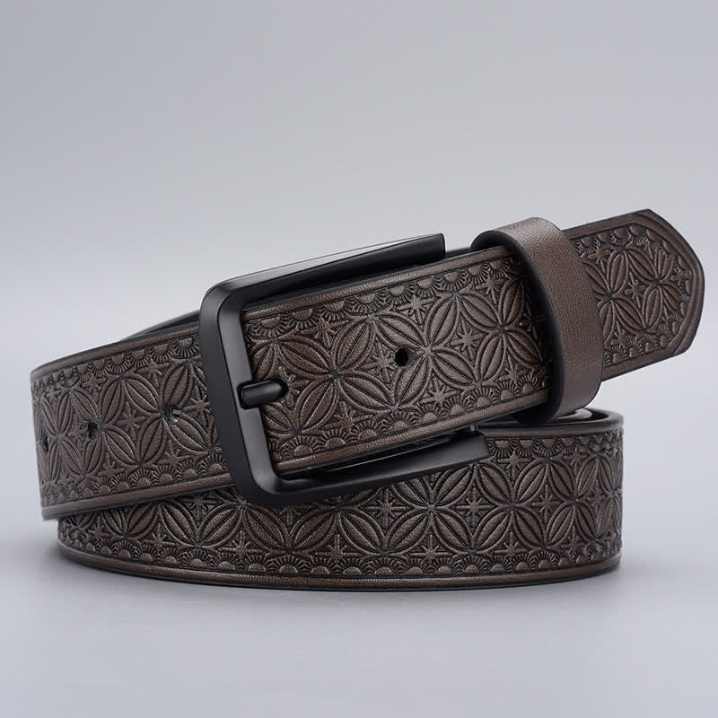 Men's Geometric Coin Embossing Leather Belt - Coffee - 44 - image 4