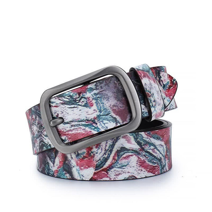 Red Green Painting Graffiti Pattern Genuine Leather Belt