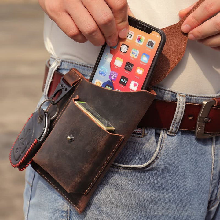 Minimalist Phone Crazy Horse Leather Belt Bag