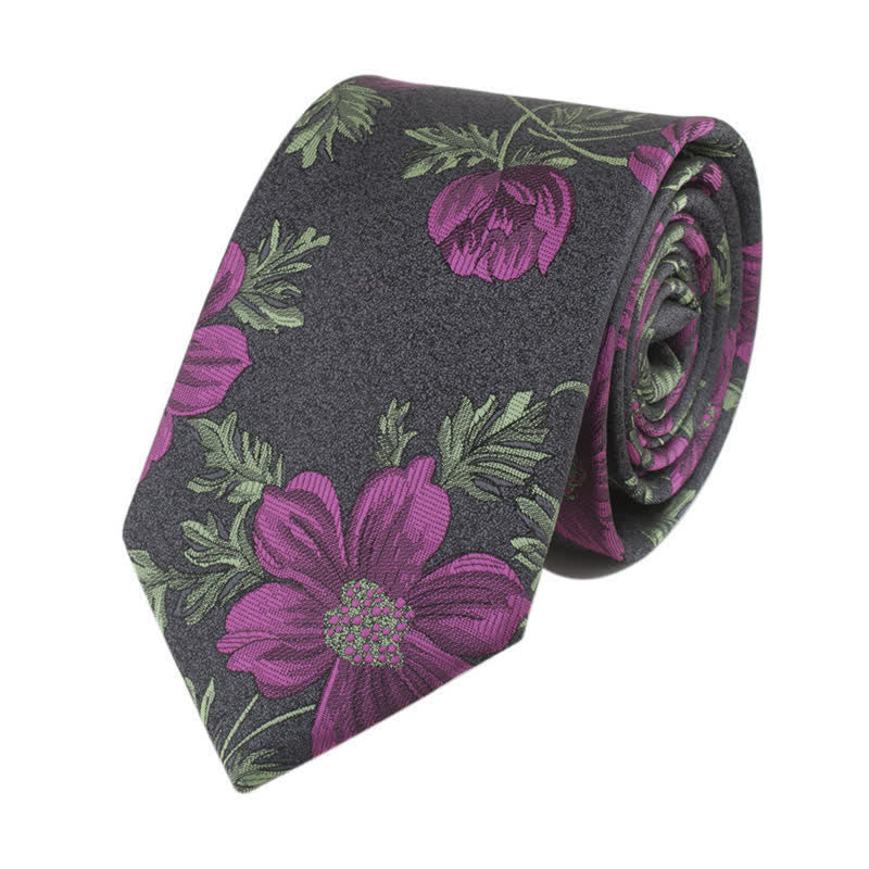 Men's Novelty Flower with Stem Necktie - Purple & Gray - image 4