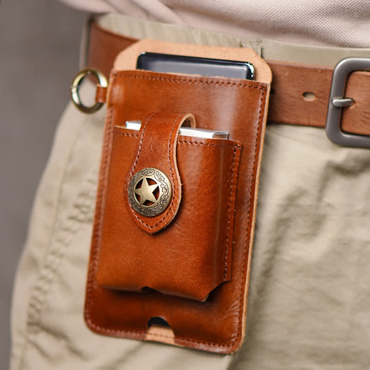 Star Magnetic Suction Leather Phone Belt Bag