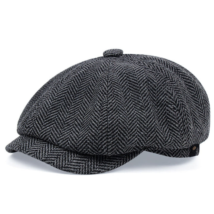 Vintage Striped Herringbone Octagonal Beret Cap - DarkGray - XL (24"-24 1/2") - image 1