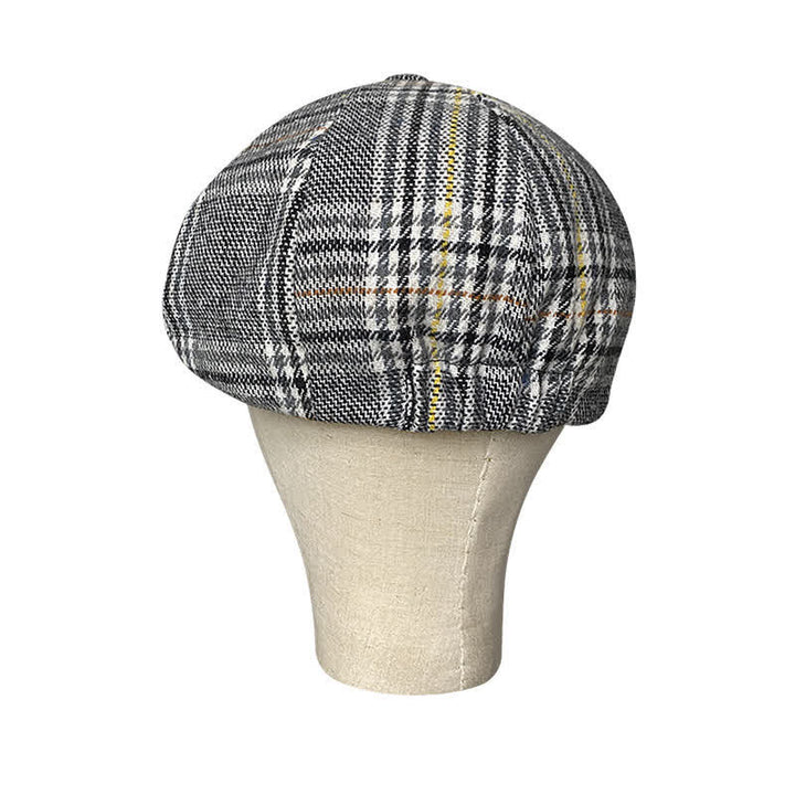 Gray Plaid Yellow Stripes Newsboy Beret Cap