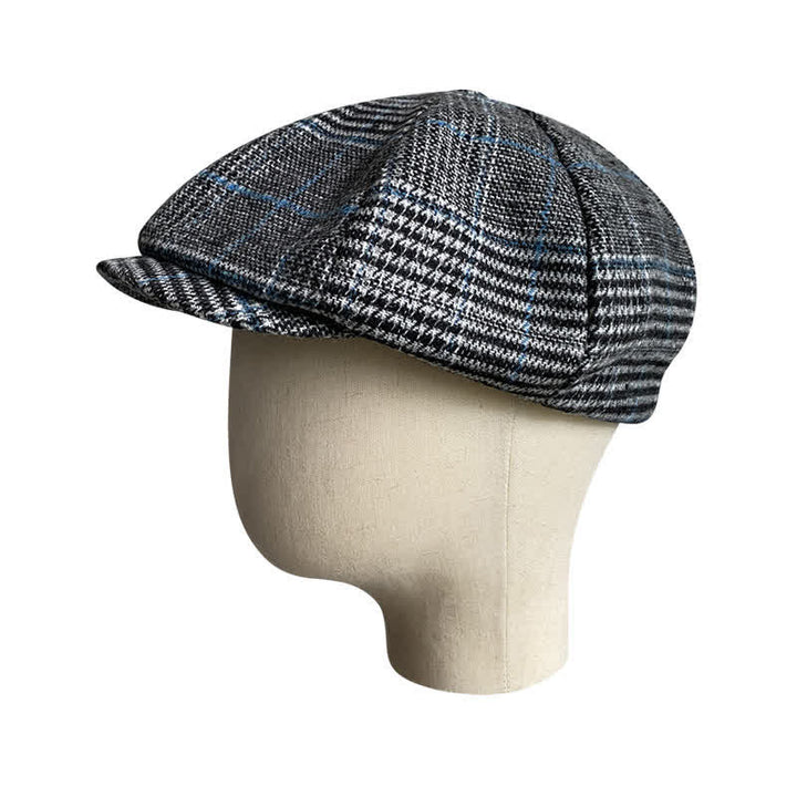 Newsboy Gray & Blue Plaid Octagon Beret Cap