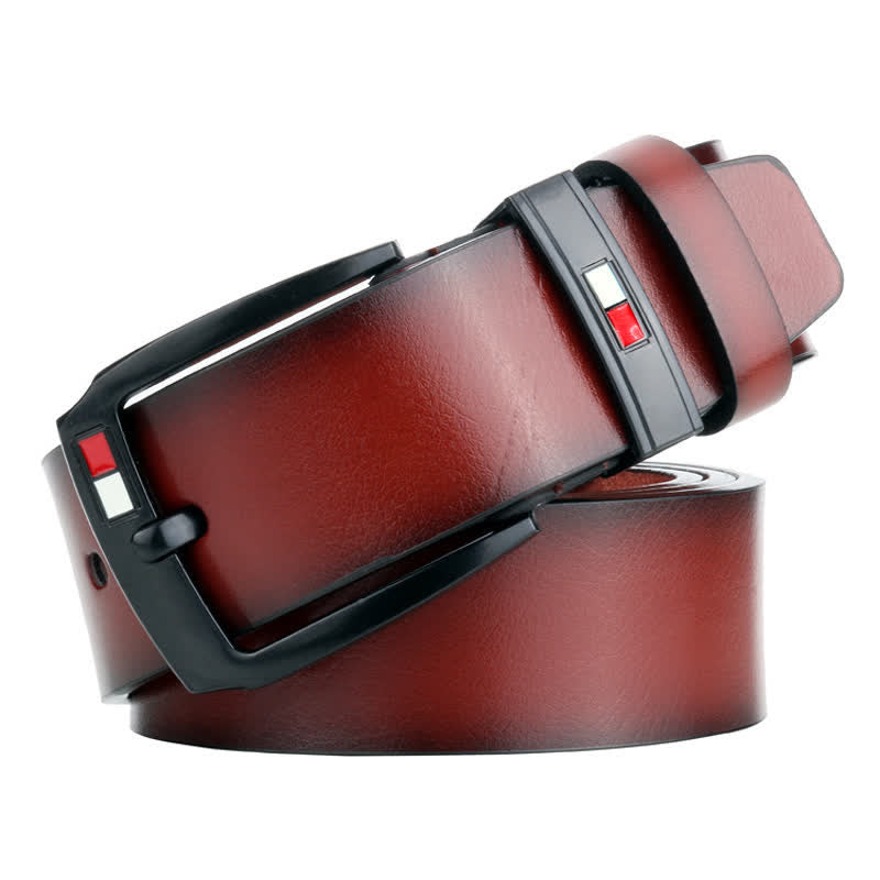 Men's Retro Black Buckle Leather Belt - Brown - 44 - image 6
