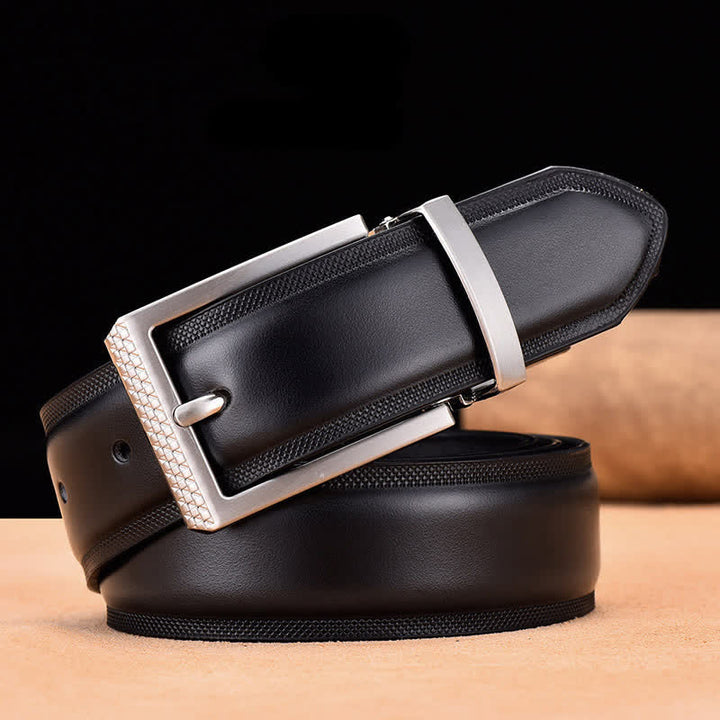 Men's Noble Black and Silver Buckle Leather Belt - Black & Silver - 46 - image 11