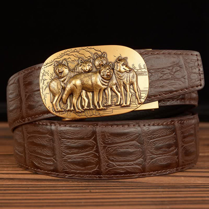 Men's Pack Of Wolves Crocodile Pattern Leather Belt