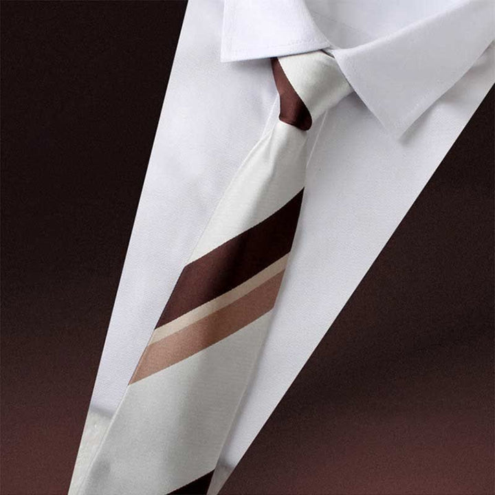 Men's Color Block Zipper Tie Wide Striped Necktie