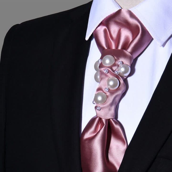 Men's Vintage Look Pearls Wedding Necktie - Pink - image 12