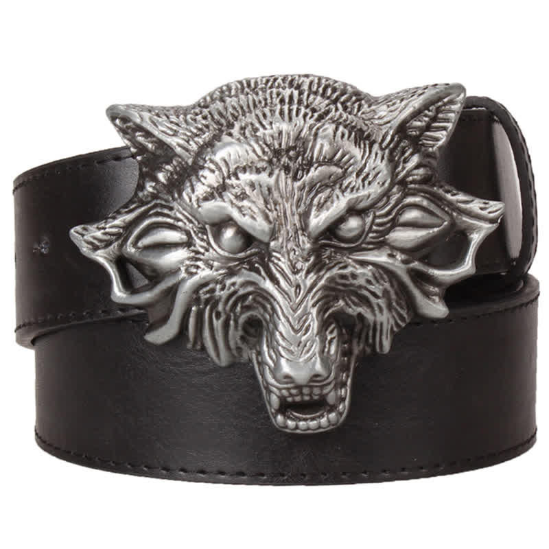 Men's Fierce Wolf Head Engraving Animals Leather Belt