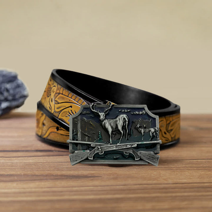 Men's DIY Deer Shotgun Hunter Buckle Leather Belt