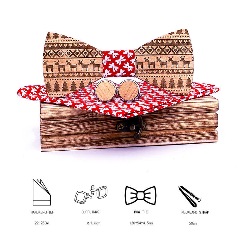 3Pcs Men's Christmas Theme Pattern Wooden Bow Tie Set