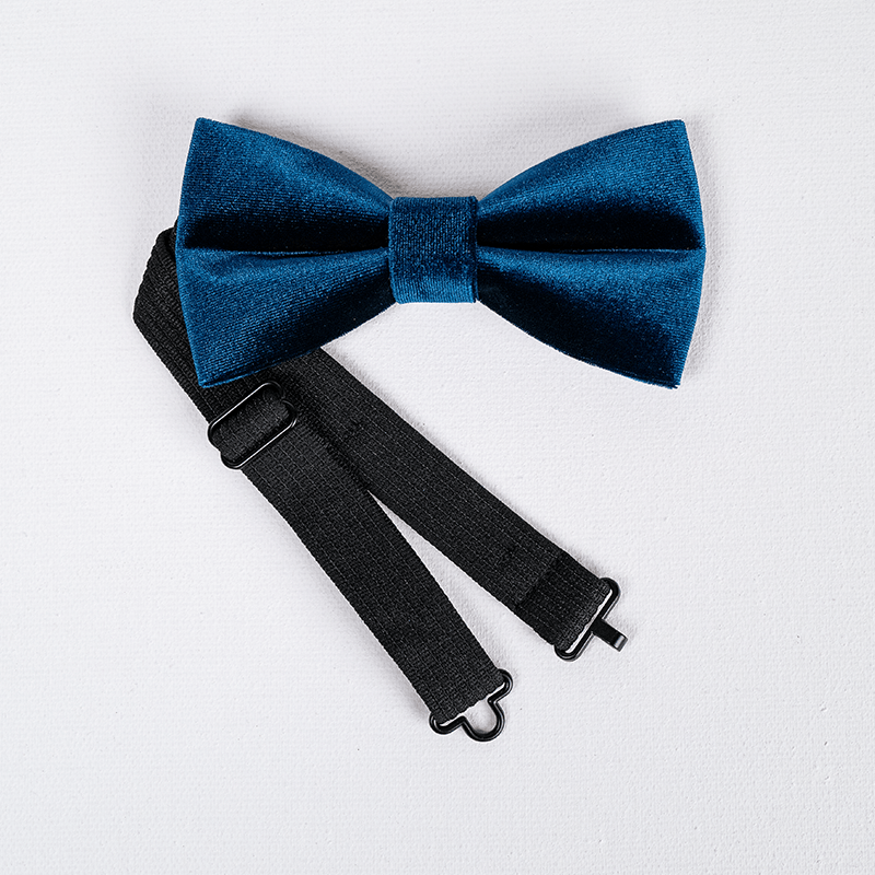 Men's Prussian Blue Solid Color Velvet Bow Tie