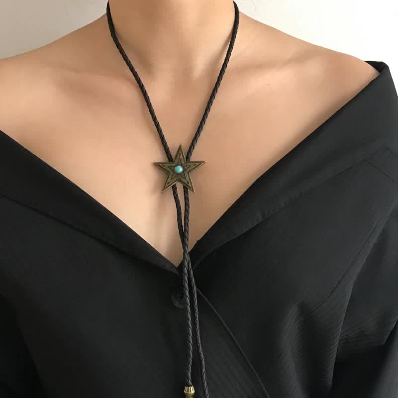 Vintage Natural Stone Star Pendant Necklace Bolo Tie