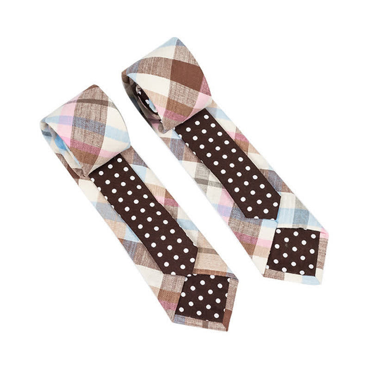 Men's Novel Plaid Floral Patchwork Necktie - Brown Plaid - image 27