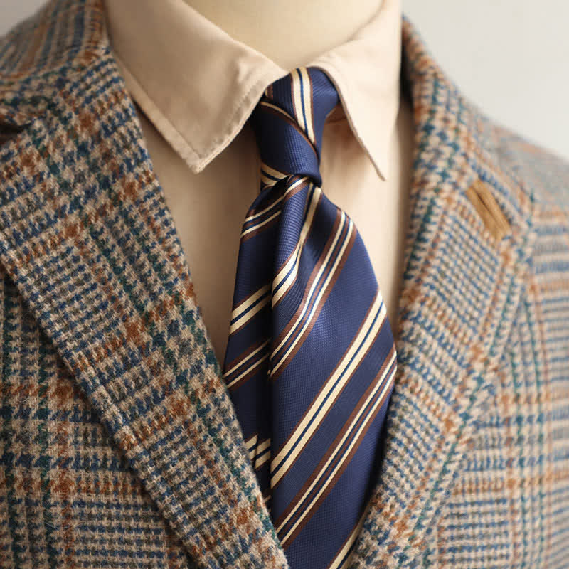 Men's Classical Daily Office Striped Necktie - Navy & Beige - image 17