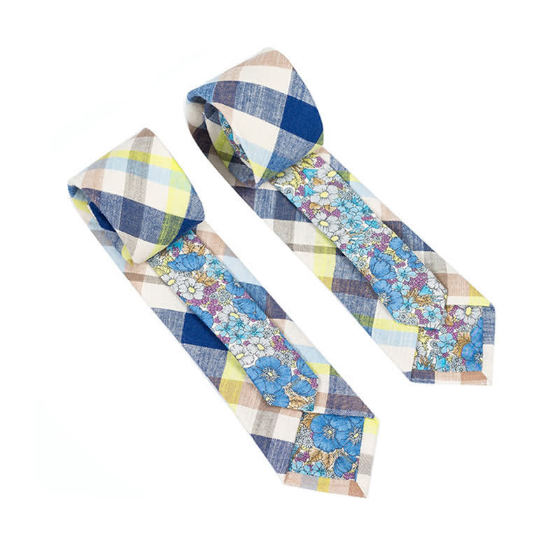 Men's Novel Plaid Floral Patchwork Necktie - White Plaid - image 33