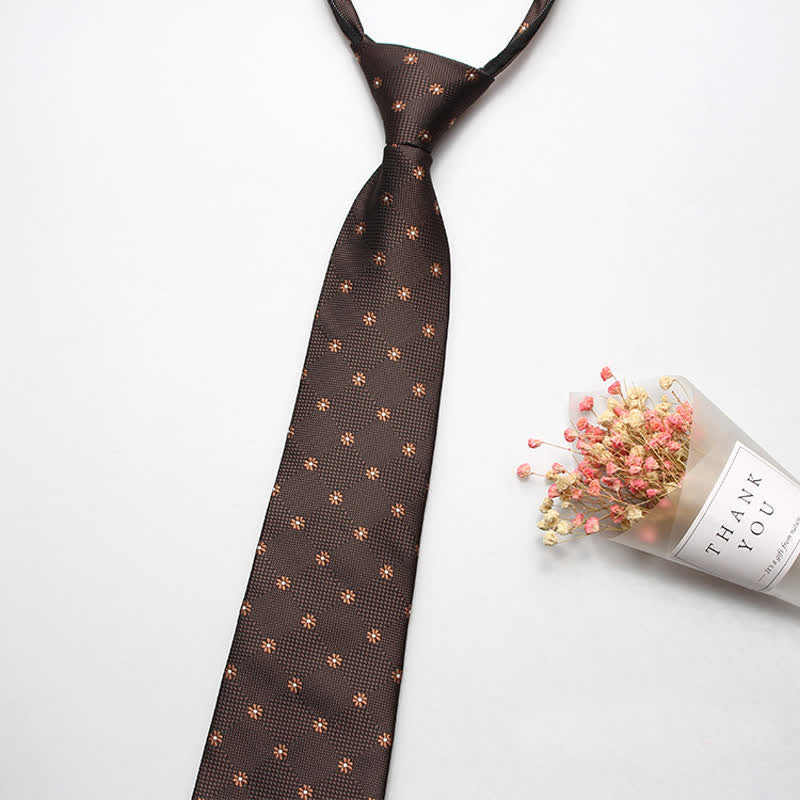 Men's Retro Floral Zipper Tie Motifs Necktie - Brown - image 4
