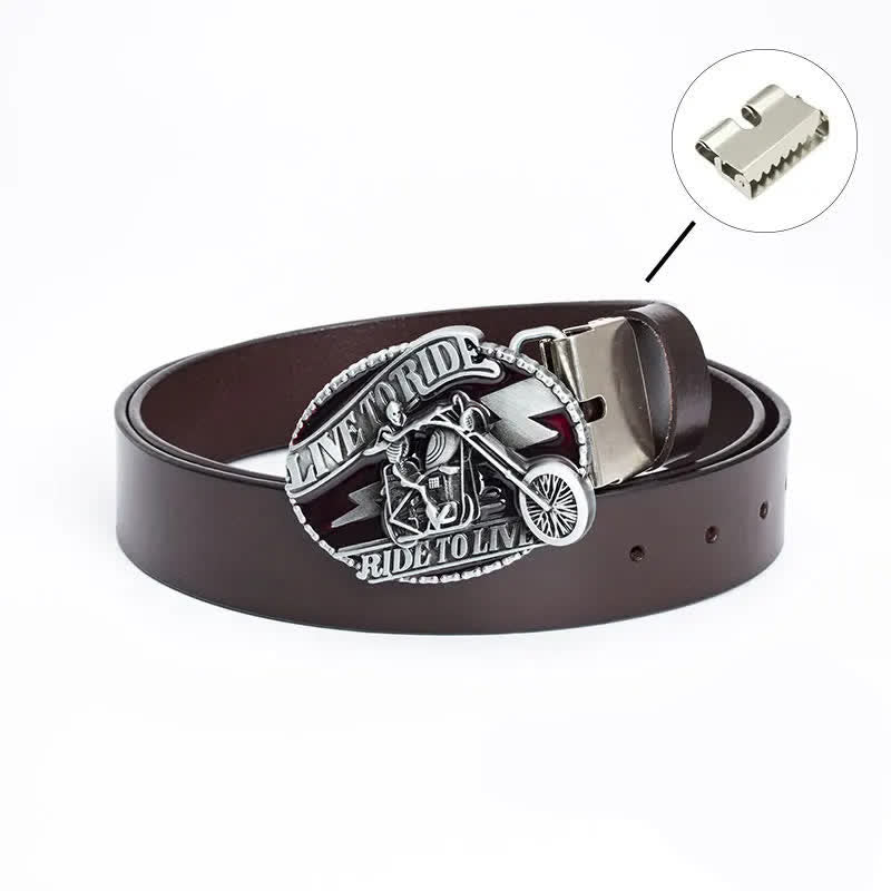 Men's Skeleton Motorcyclist Skull Leather Belt