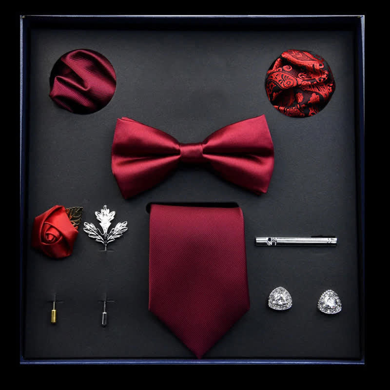 8Pcs DarkRed Menswear Classic Business Bow Ties Gift Box - DarkRed - image 0