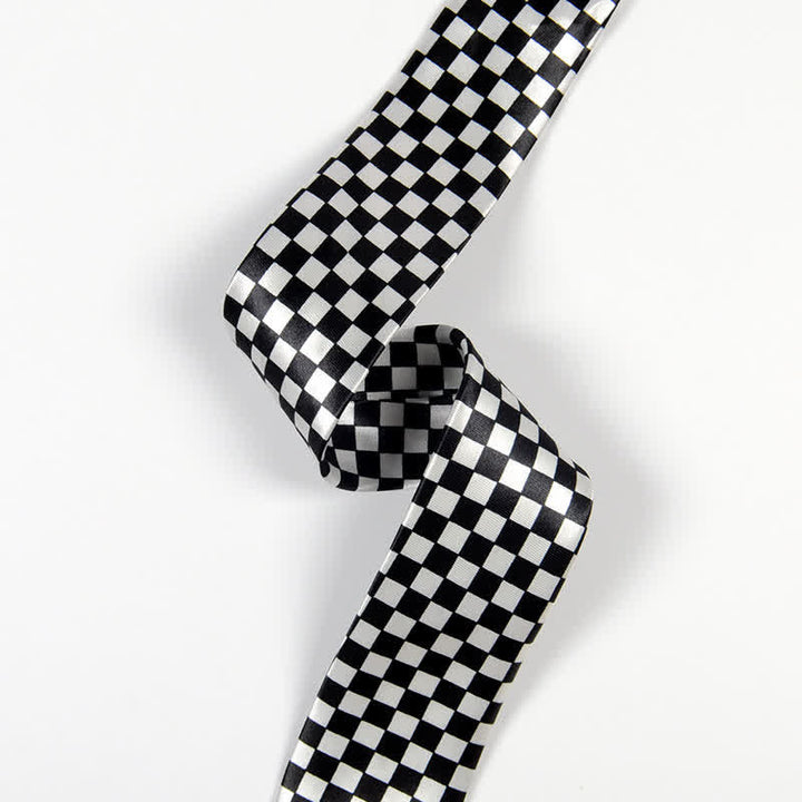 Men's Black & White Little Checks Dots Striped Necktie - image 4