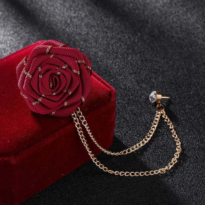 Men's Charming Floral Rose Chain Brooch - Burgundy - image 2