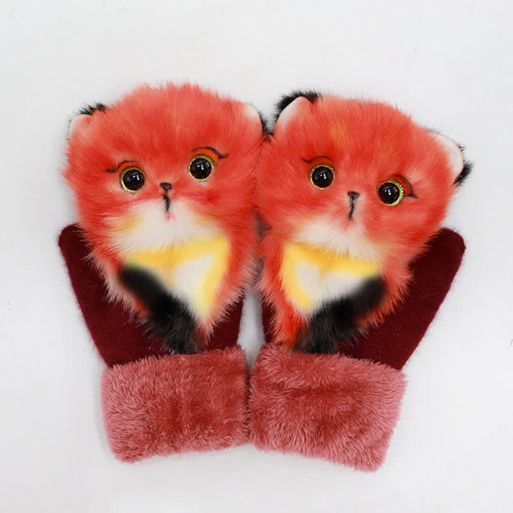 Women's Cute Animal Furry Mittens Gloves