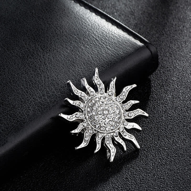 Men's Glowing Sunburst Rhinestone Brooch