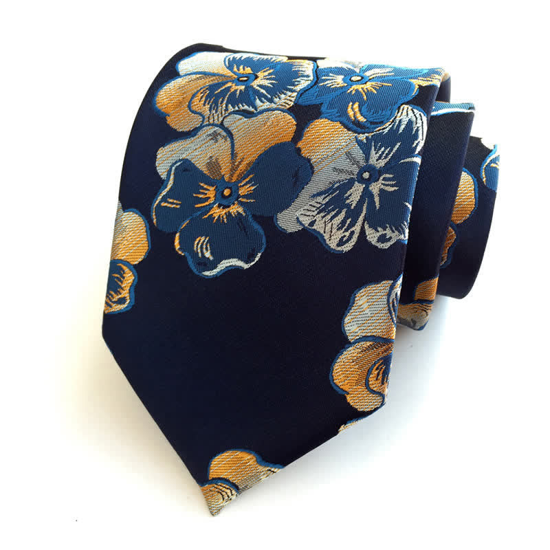 Men's Graceful Captivating Floral Necktie - Navy - image 1