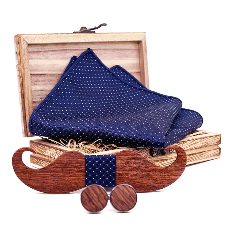 3Pcs Men's Gentleman Moustache Wooden Bow Tie Set