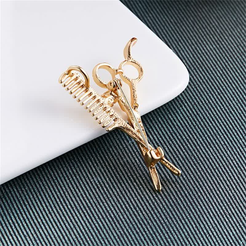 Unisex Novelty Barber Scissors Comb Brooch