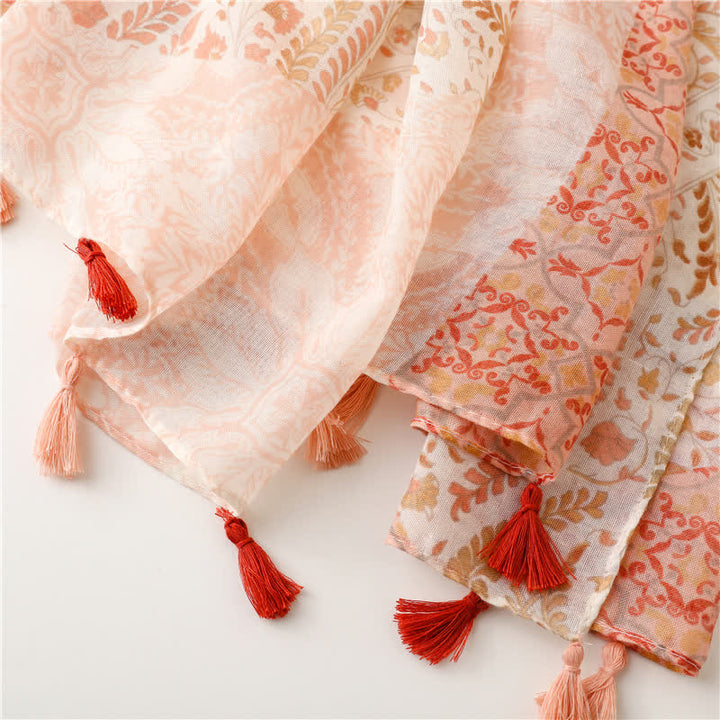 Women's Floral Soft Cape Wheat Fringe Scarf