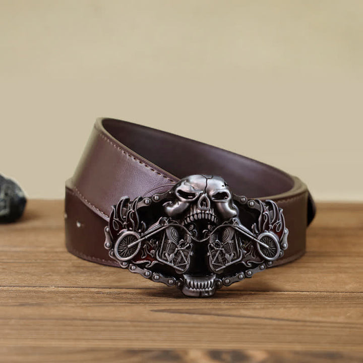 Men's DIY Skull Motorcycle Ghost Head Buckle Leather Belt