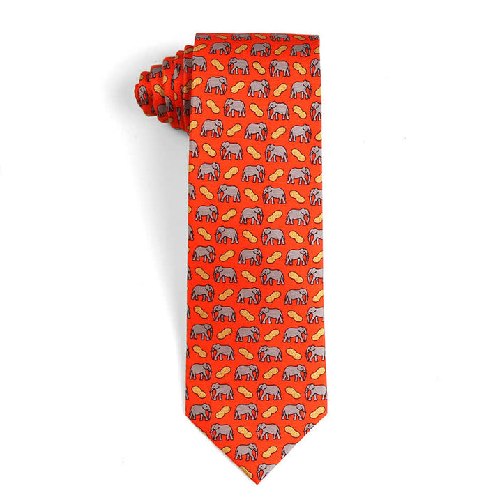 Men's Dancing Animal Motifs Pure Silk Necktie - Elephant - Orange - image 17