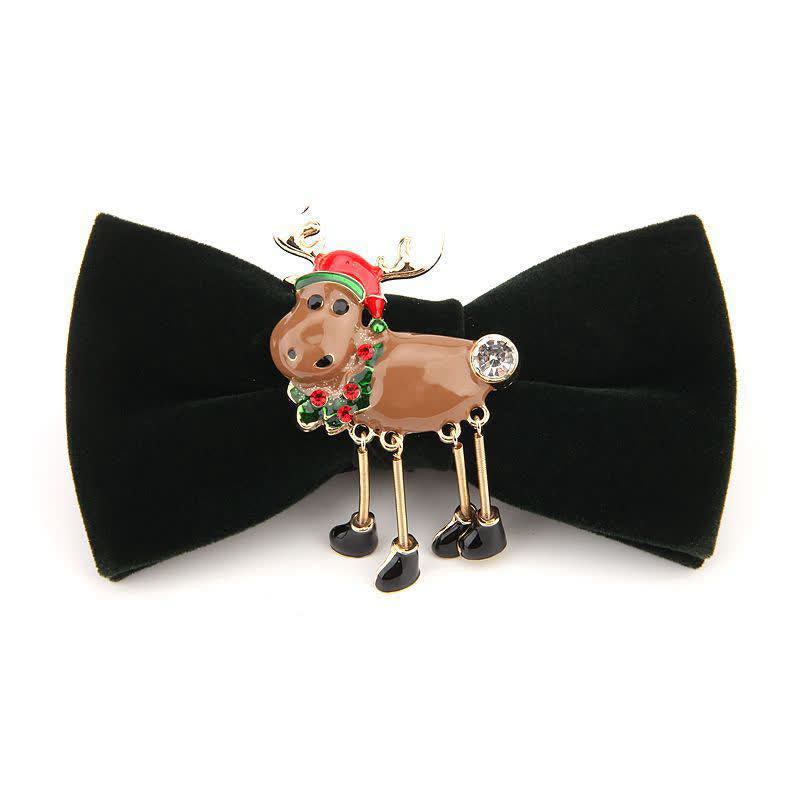 Men's Elk Head Rhinestone Christmas Velvet Bow Tie