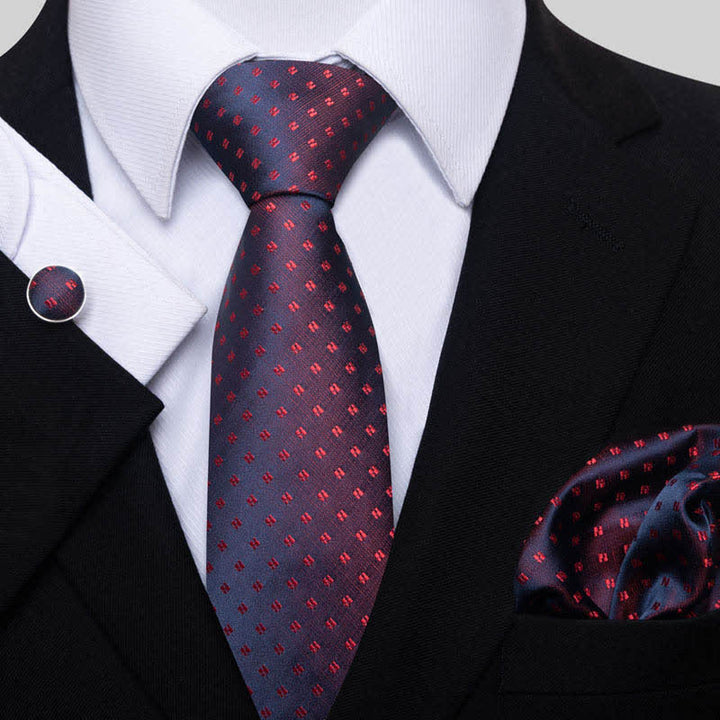 3Pcs Men's Timeless Deep Red Dots Necktie Set