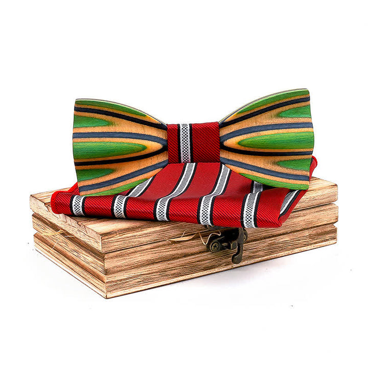 2Pcs Men's Dazzling Laser Engraving Wooden Bow Tie Set