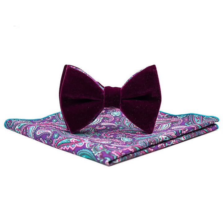 2Pcs Men's Cotton Paisley Velvet Bow Tie Set