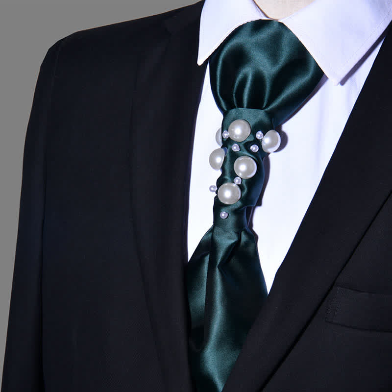 Men's Vintage Look Pearls Wedding Necktie - Green - image 18