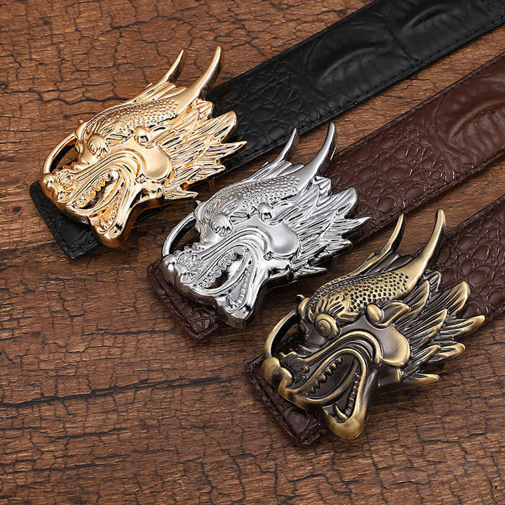 Men's Dragon Crocodile Pattern Leather Belt