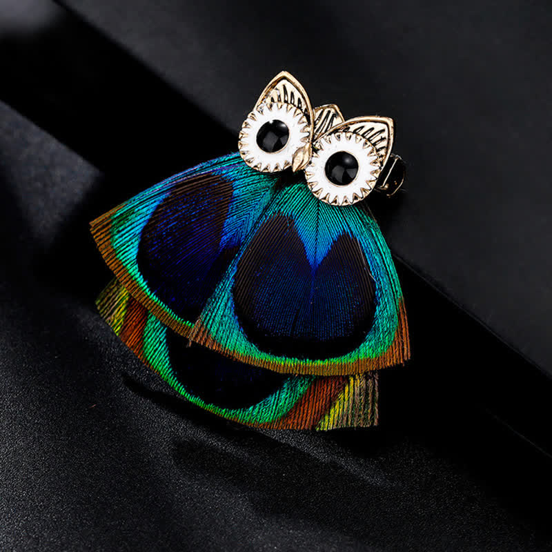 Women's Lovely Owl Peacock Feather Brooch