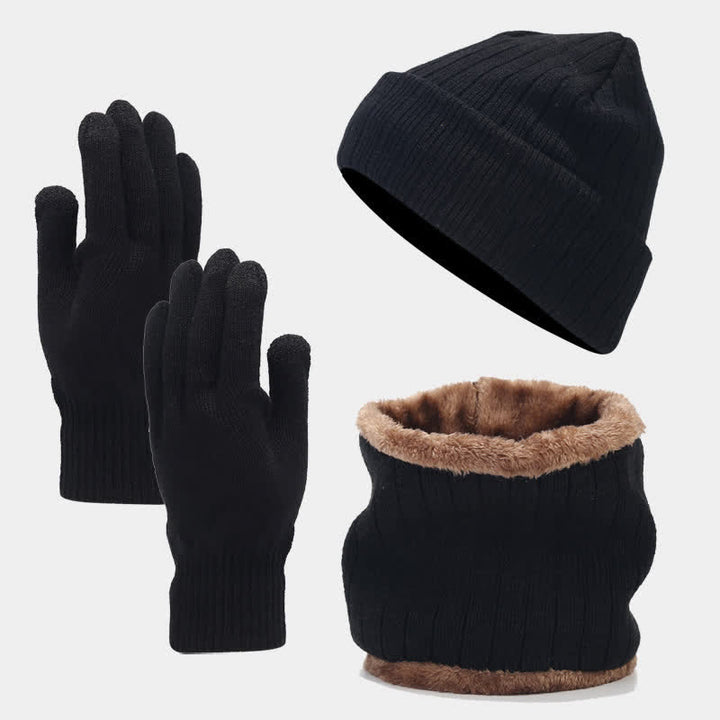 3Pcs Unisex Thickened Twill Knit Hat Scarf Gloves Set