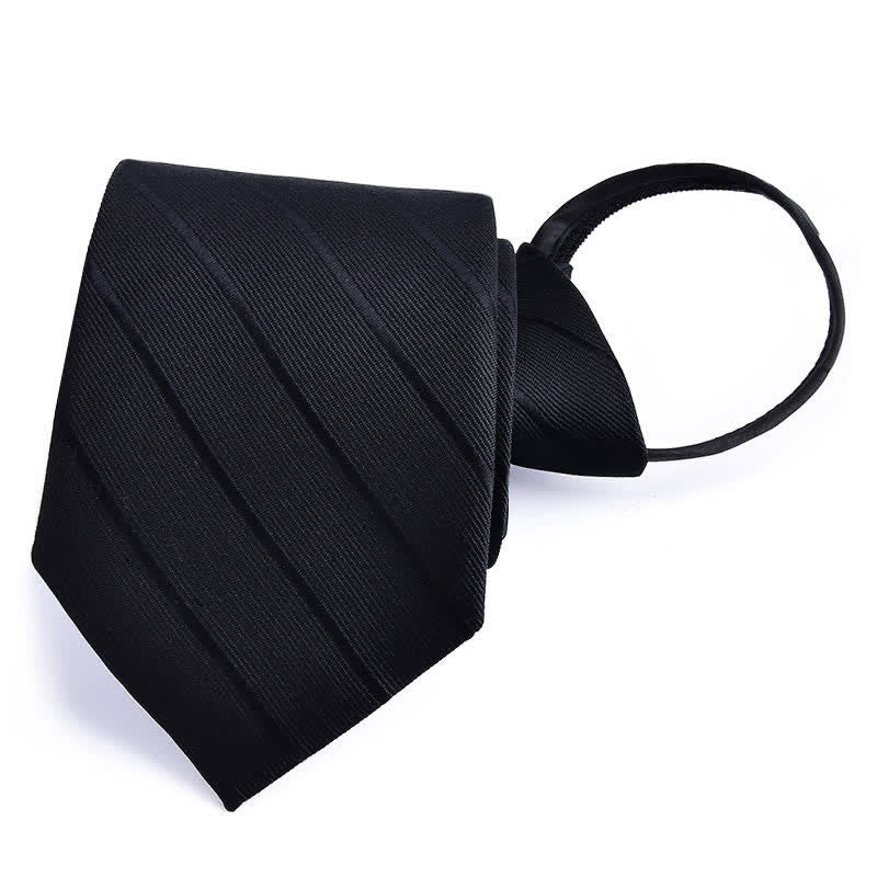Men's Bussiness Zipper Tie Plaid Striped Necktie - Black Striped - image 18
