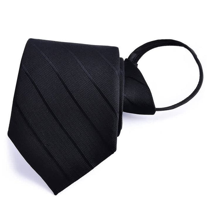 Men's Bussiness Zipper Tie Plaid Striped Necktie - Black Striped - image 18