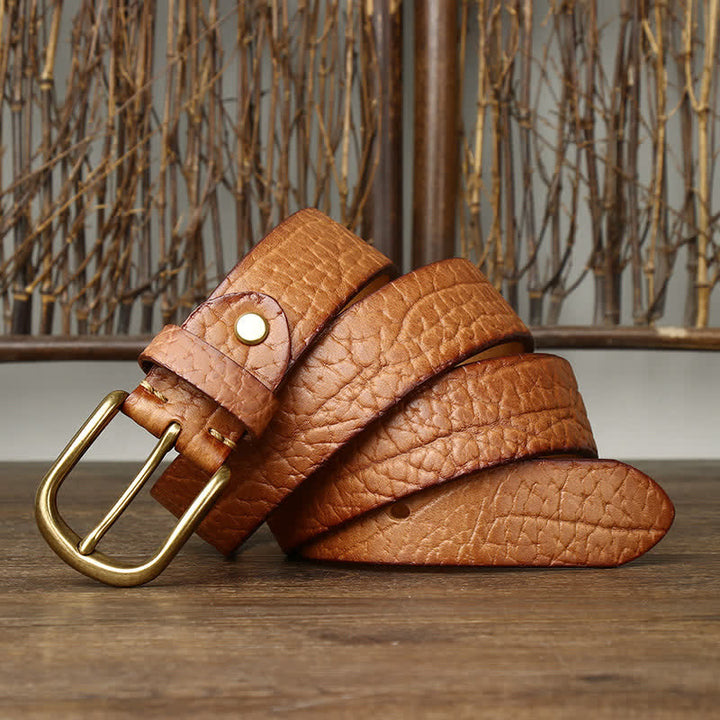 Men's Embossed Bison Skin Pattern Leather Belt