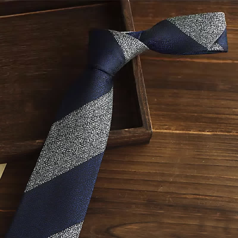 Men's Navy & Gray Block Striped Necktie - image 1